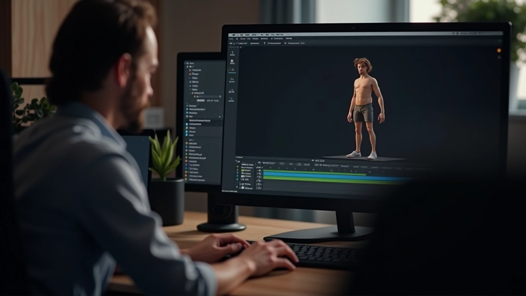 Software di animazione 3D con timeline di rigging visibile, pannelli di controllo e viewport del personaggio